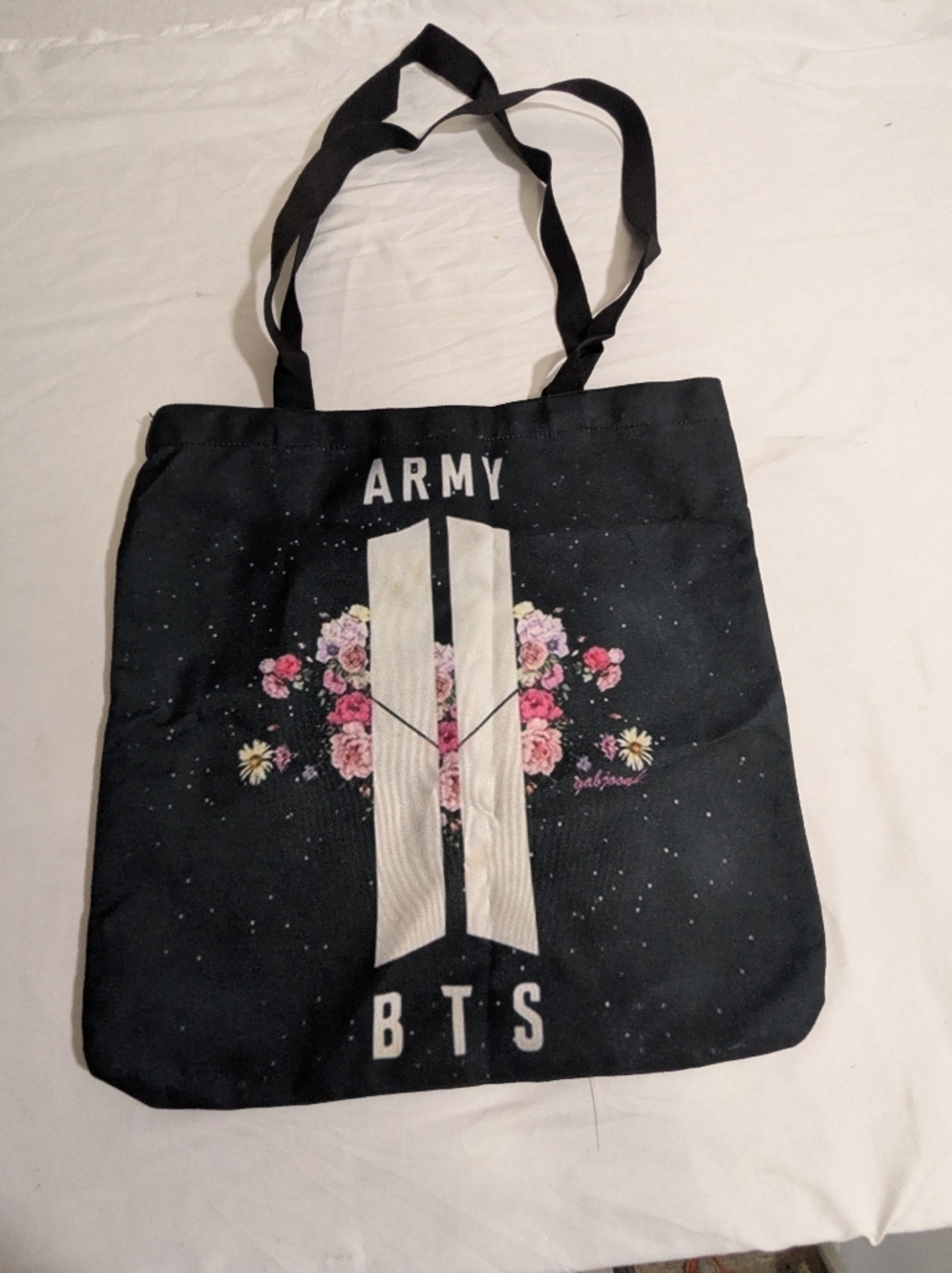 BTS Army Black Canvas Floral Tote